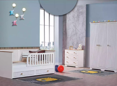 Childrens room Youth room White Bed Chest of drawers Wardrobe 3-piece